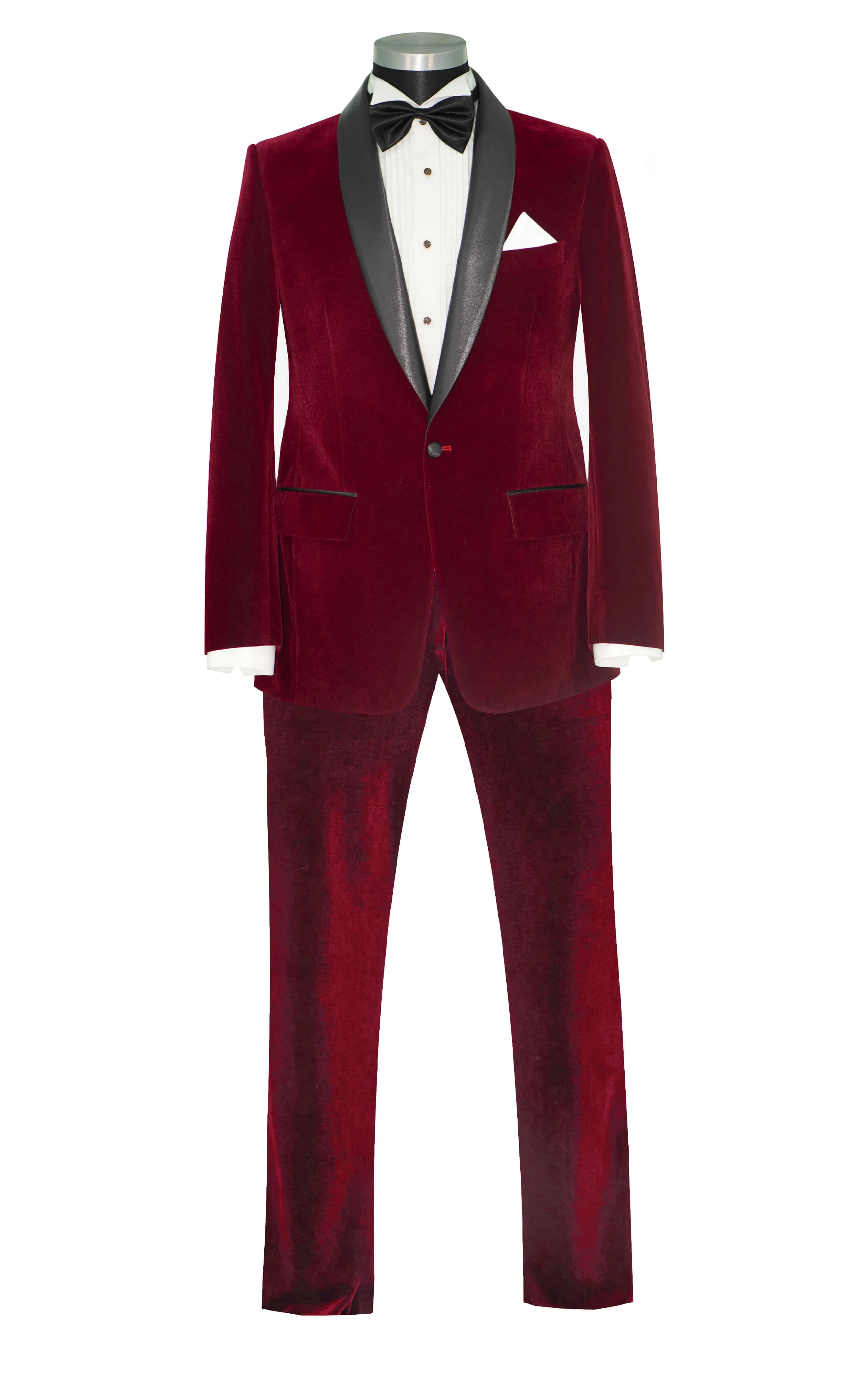 SLIM-FIT BURGUNDY VELVET TUXEDO SUIT FOR MEN