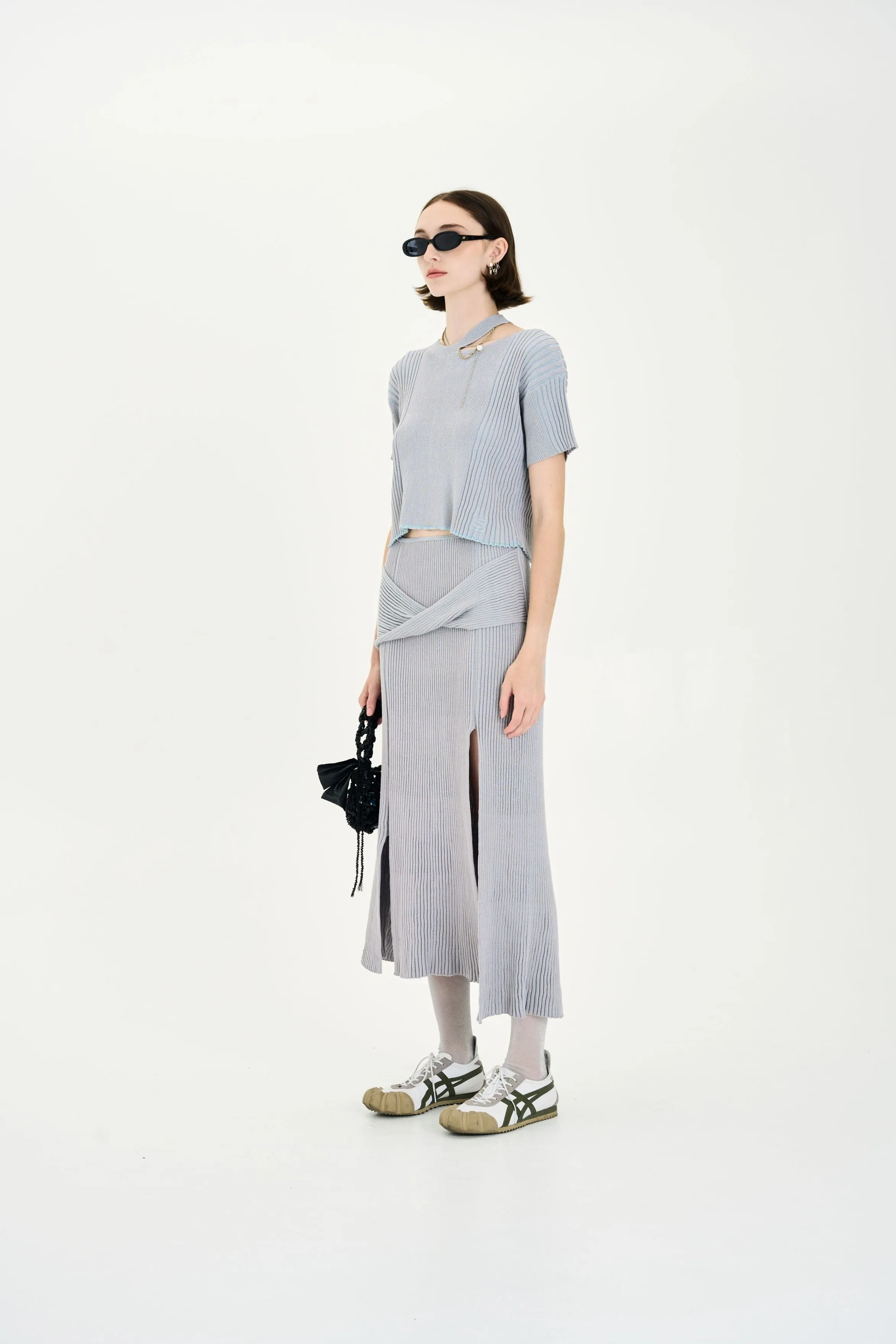 YOLANDA METALLIC MIXED RIB CROPPED TOP