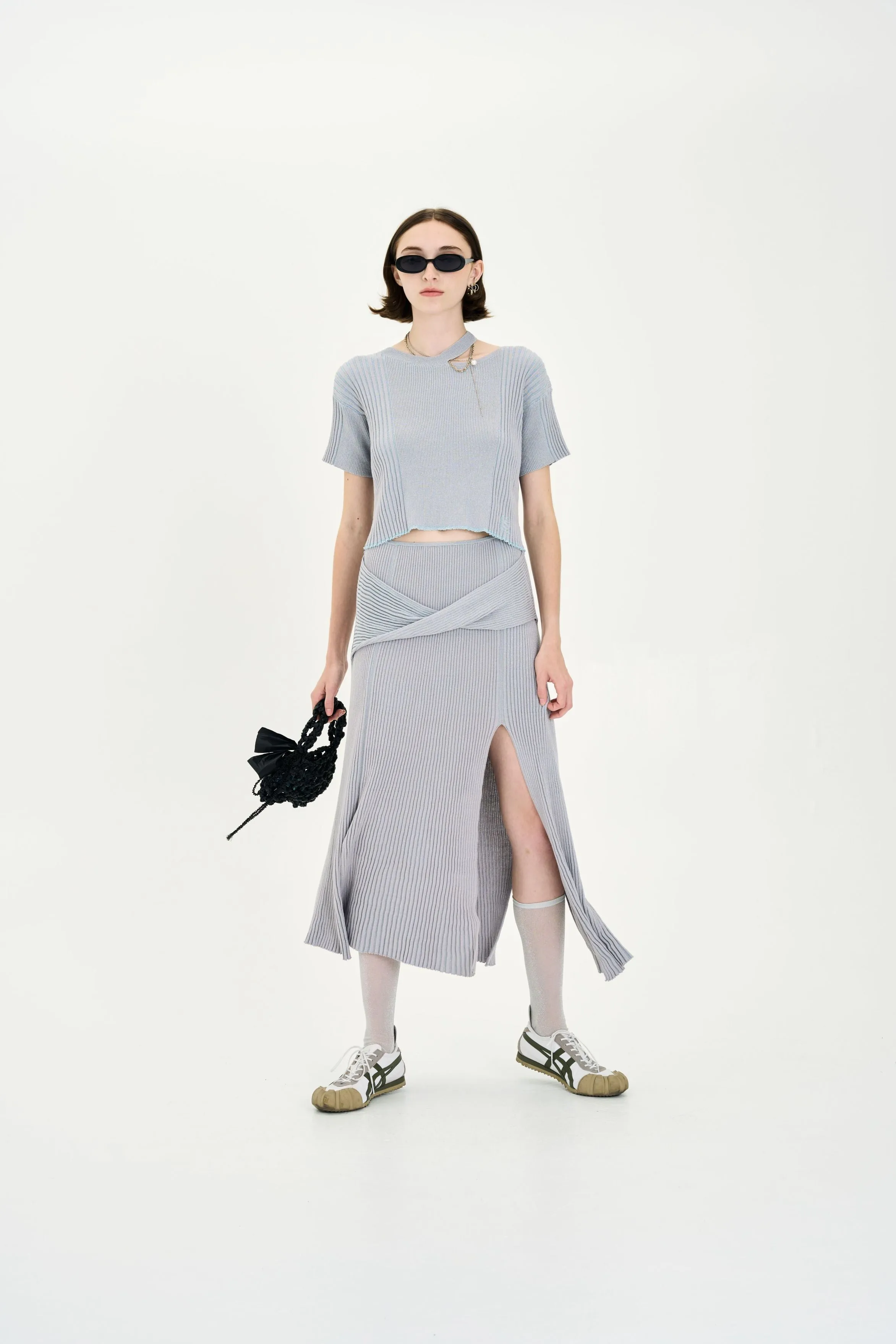 YOLANDA METALLIC MIXED RIB CROPPED TOP